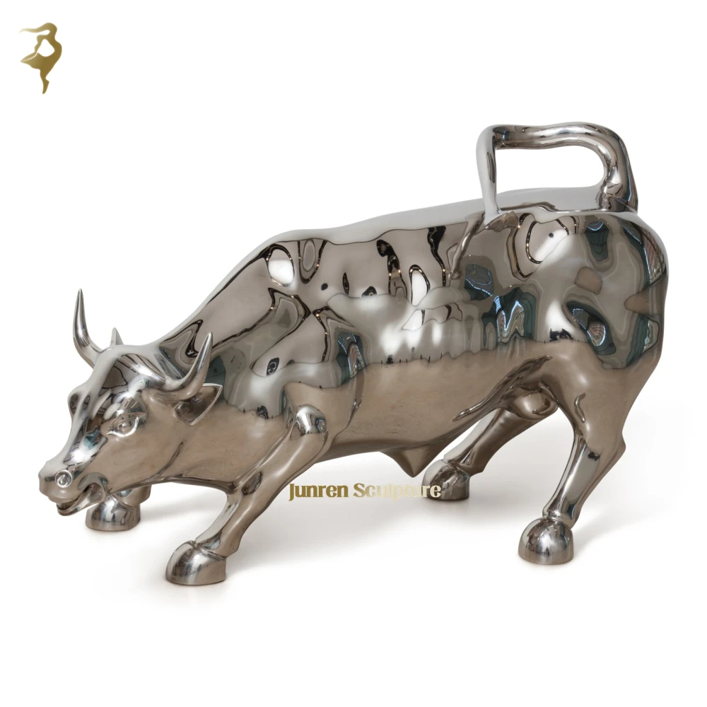 Big size mirror polished stainless steel wall street bull sculpture Chicago metal animal bull statue for sale