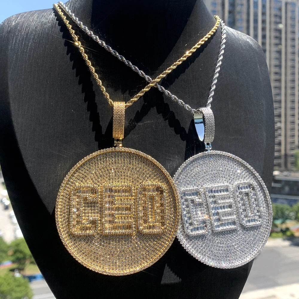 Luxury Big Round Shaped Micro Pave CZ Iced Out Bling Letter CEO Hip Hop Pendant For Men