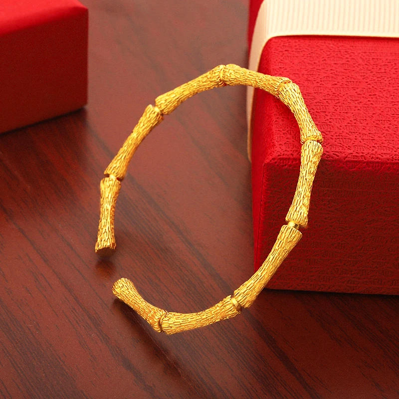 JXX JSZ-Z52 Copper Alloy Gold Plated Bamboo Bangle Bracelet + Bangle Cuff Women Bamboo