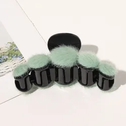 Women Mink Fur Hair Claw Small Banana Hair Clips Crab Hairpins Hair Accessories for Girl Headdress Ornament Hairgrips Barrettes