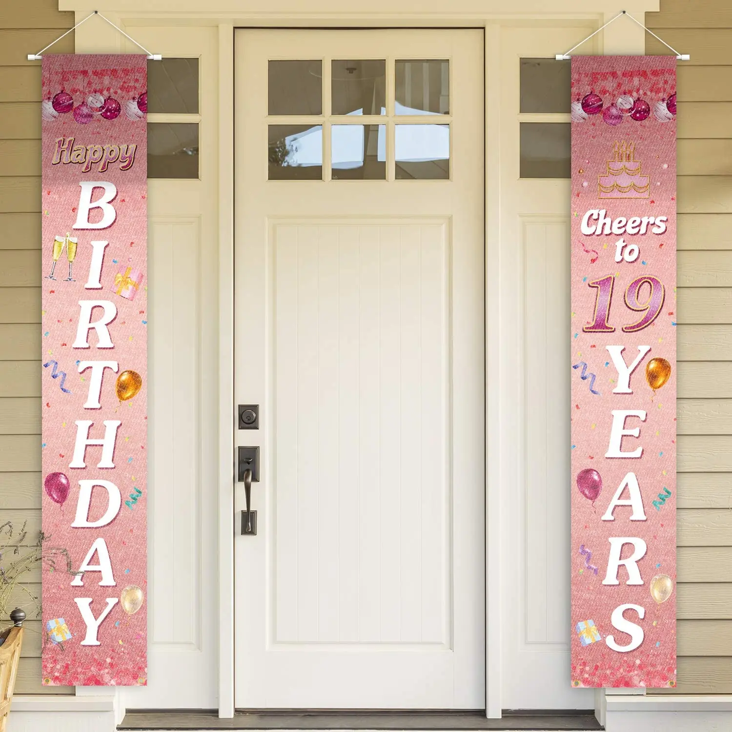 
Happy Birthday Cheers to 19 Years Pink Yard Sign Door Banner Birthday Decorations Party Supplies 