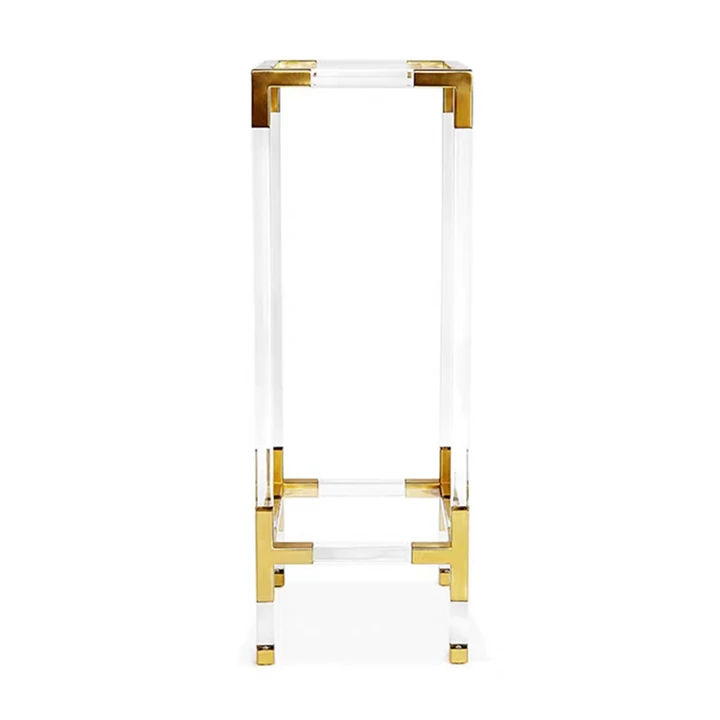 Transparent acrylic wedding flower stand side table brushed metal brass square office living room bedroom can be customized