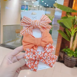 Korean Children Small Fresh Floral Bowknot Hairpin Large Plaid Floral Solid Color Bow Hair Clip Set