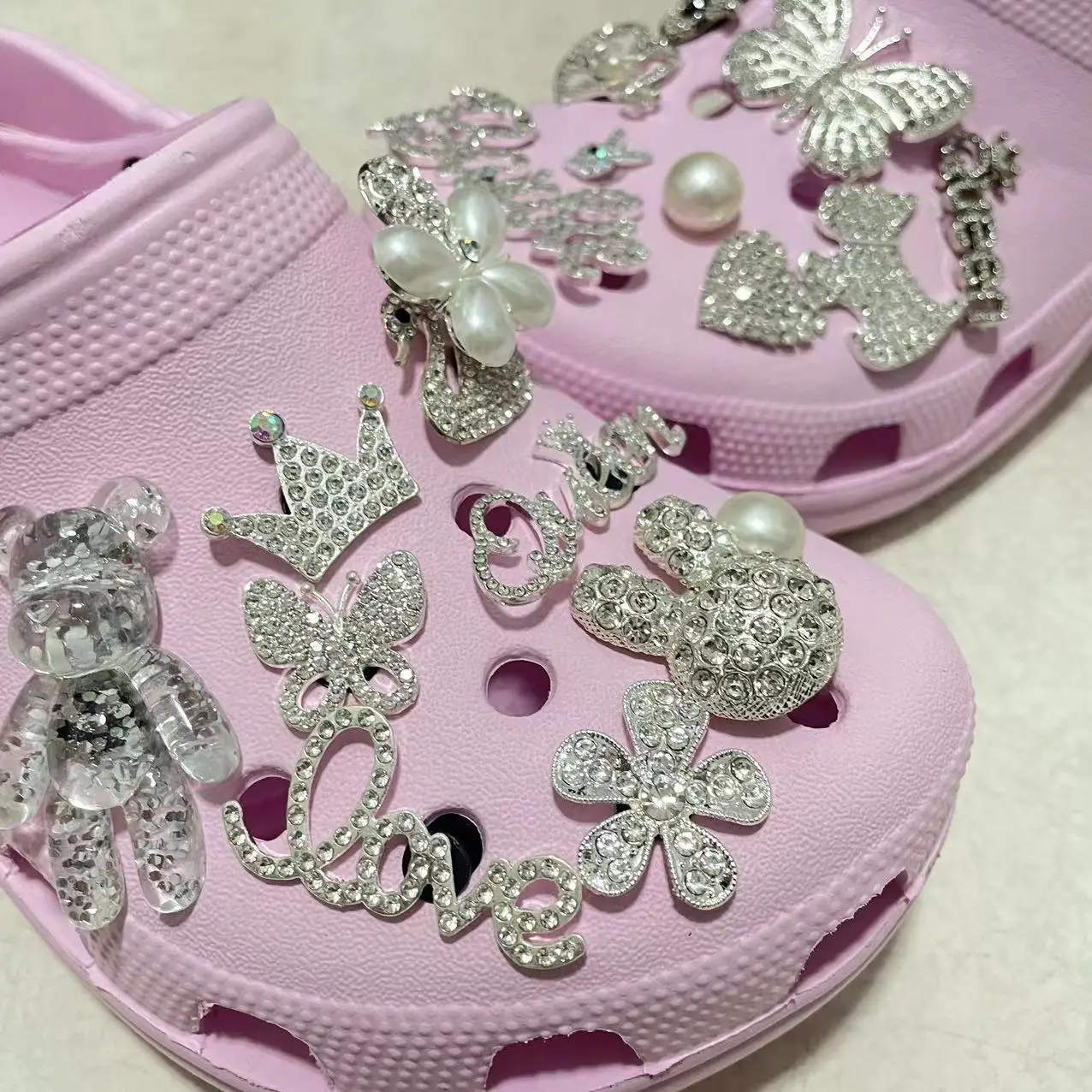 Wholesale Diy Popular Gold and silver Metal With Diamonds Croc Shoe Decoration Accessories For sanrio accessories croc  Charms