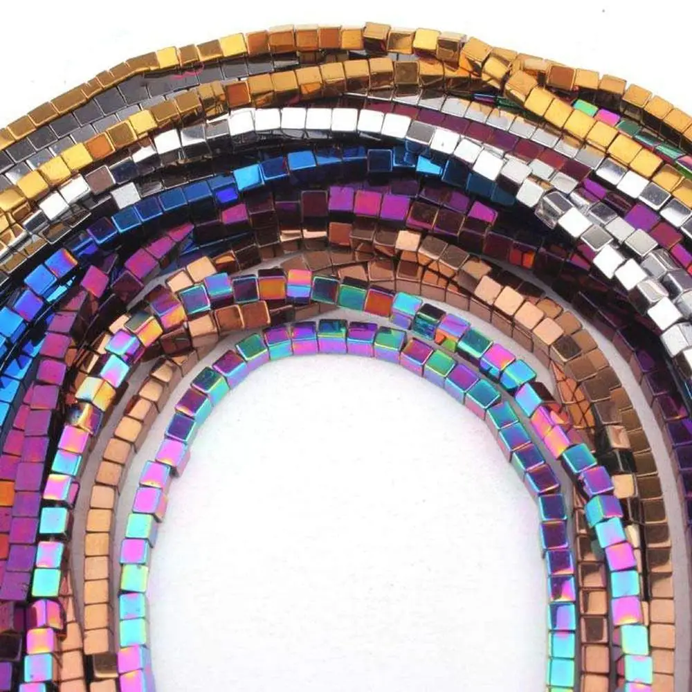 Square Hematite Plated Color Smooth Natural Stone Beads