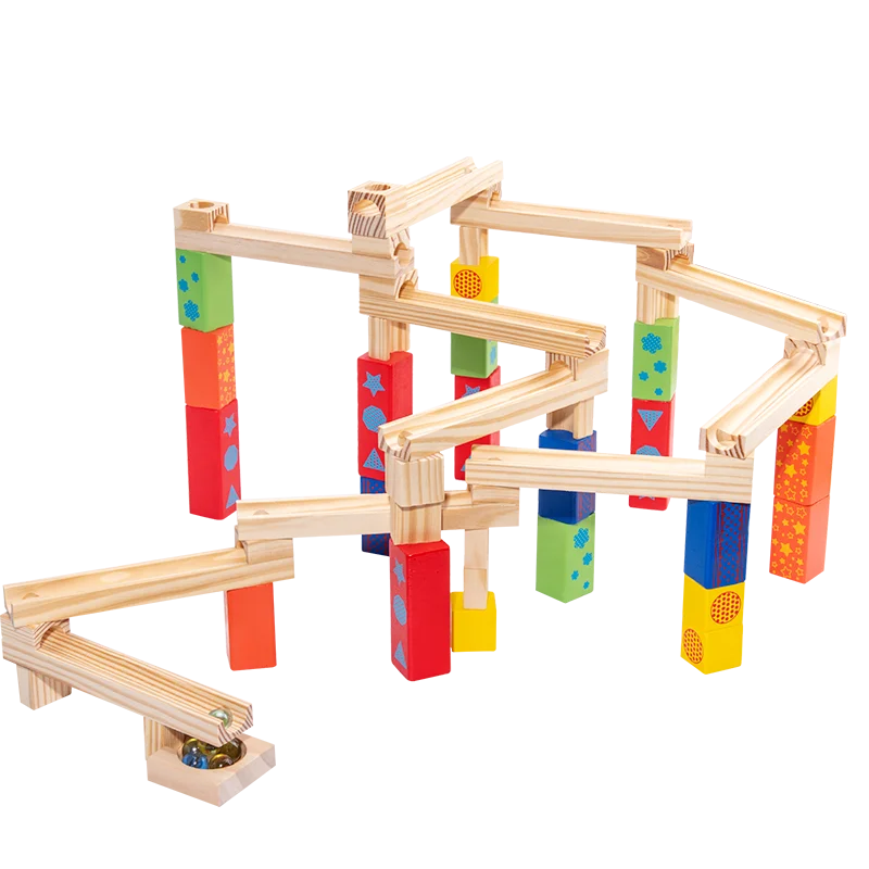DIY Kids Educational Wooden Assembled Sliding Marbles Ball Rolling Pipe Toy Ball Track Stacking Building Block