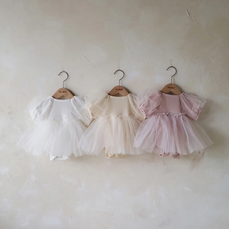 2022 Summer High-quality Ianfant girl bubble-short sleeves Lace dresses Elegant Baby Girls Princess skirt little kids Clothes