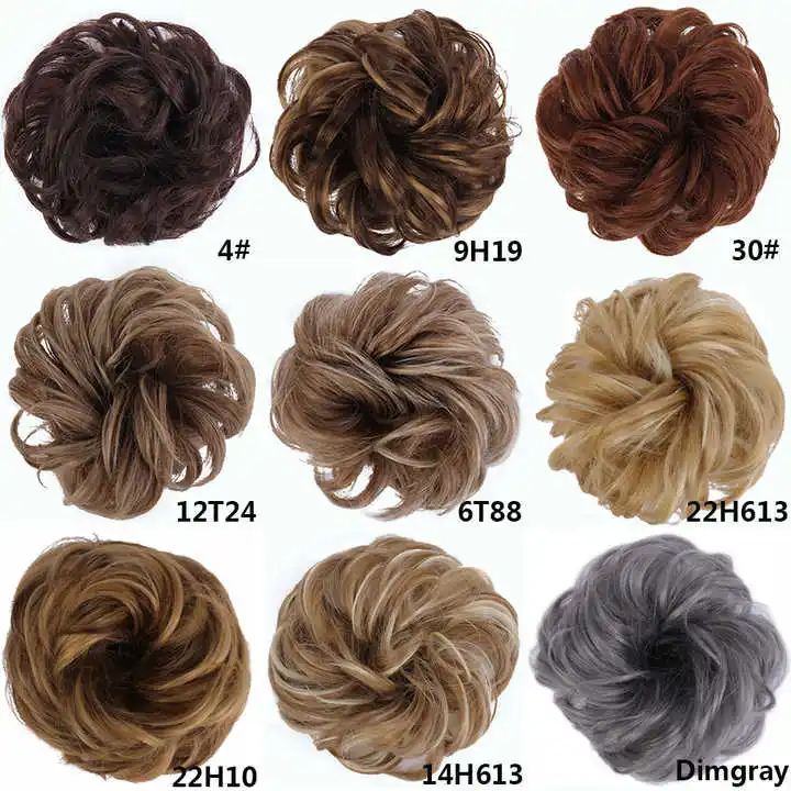 Synthetic Messy Bun Chignon Donut Gary Brown Color Hair Bun Pad Elastic Hair Rope Rubber Band Hair Extensions
