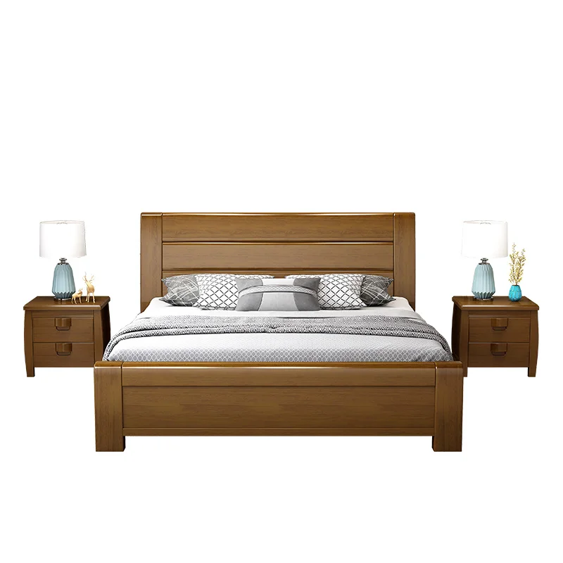 Solid wood bed 1.8m queen bed 1.5M double bed economical simple modern furniture master bedroom storage (1600617911011)