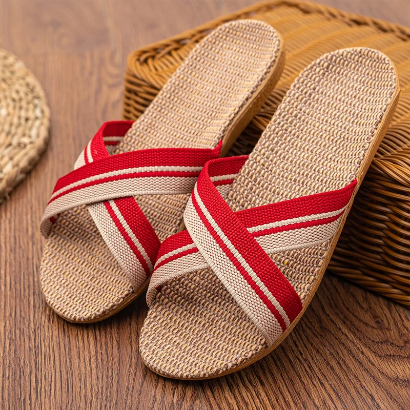 Wholesale Summer Linen Slippers By Manufacturers New Soft EVA Sole Home Couple Linen Sandals Slippers
