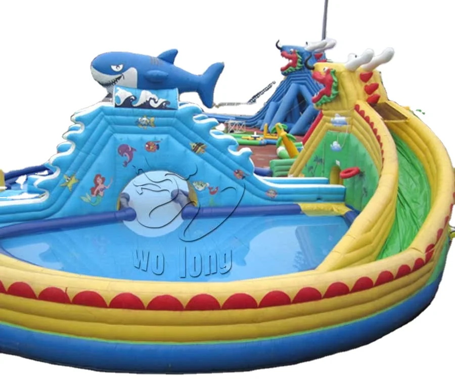 Very popular large inflatable water slide--Dragon shark paddling in the water,it can be customized, factory direct sales
