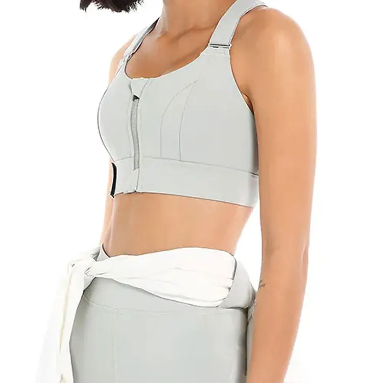 custom Womens sports zipper crop top U neck and custom logo women fitness yoga sports bras