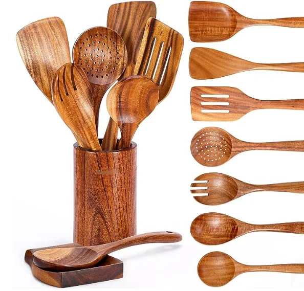 High Quality Acacia Wood Cooking Utensils Kitchen Utensils Set Cookware 7 8 9 Pieces Professional Kitchen Utensils For Kitchen
