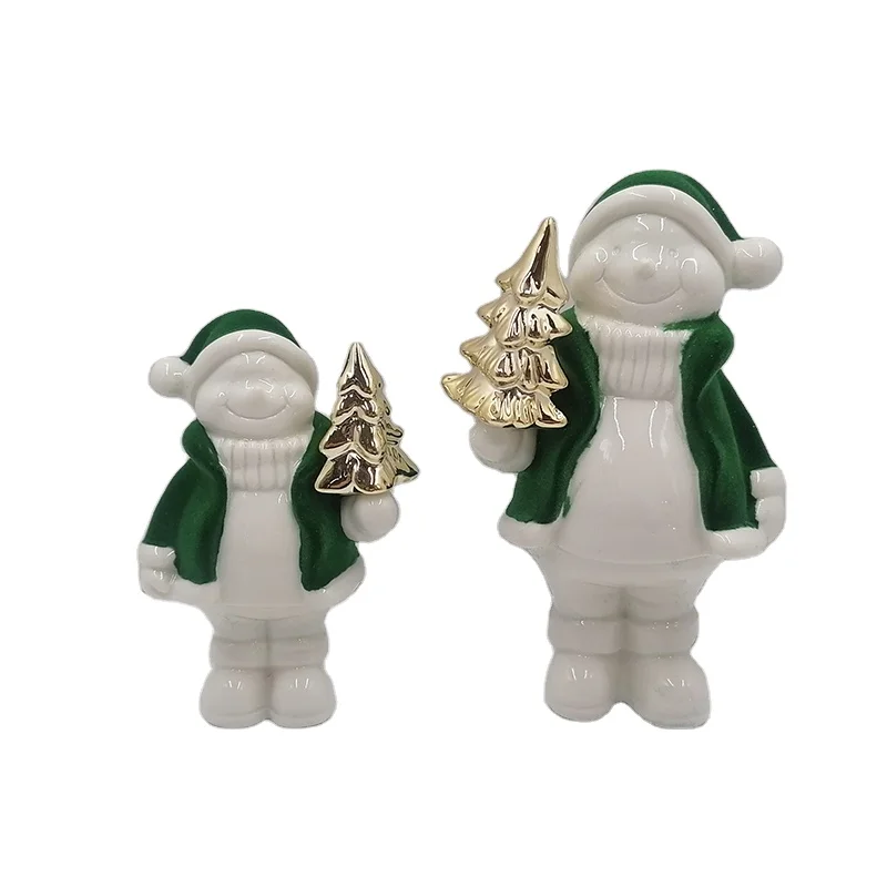 2024 Christmas Glitter White Porcelain Ceramic Led House Christmas Village Figurines For Home Decoration