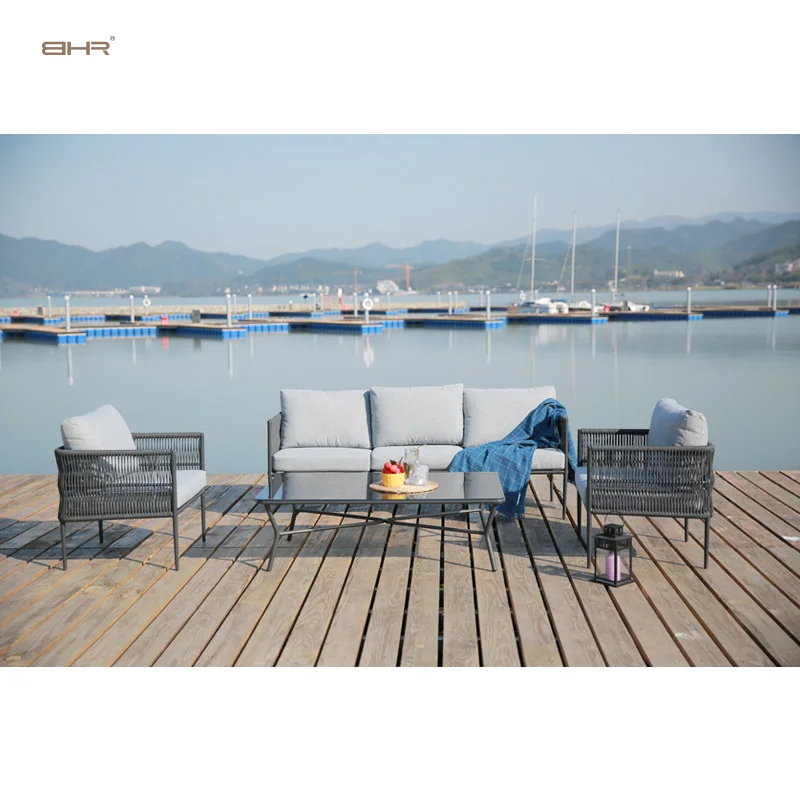 Commonly used rope set four piece suit garden park courtyard aluminum outdoor furniture sets