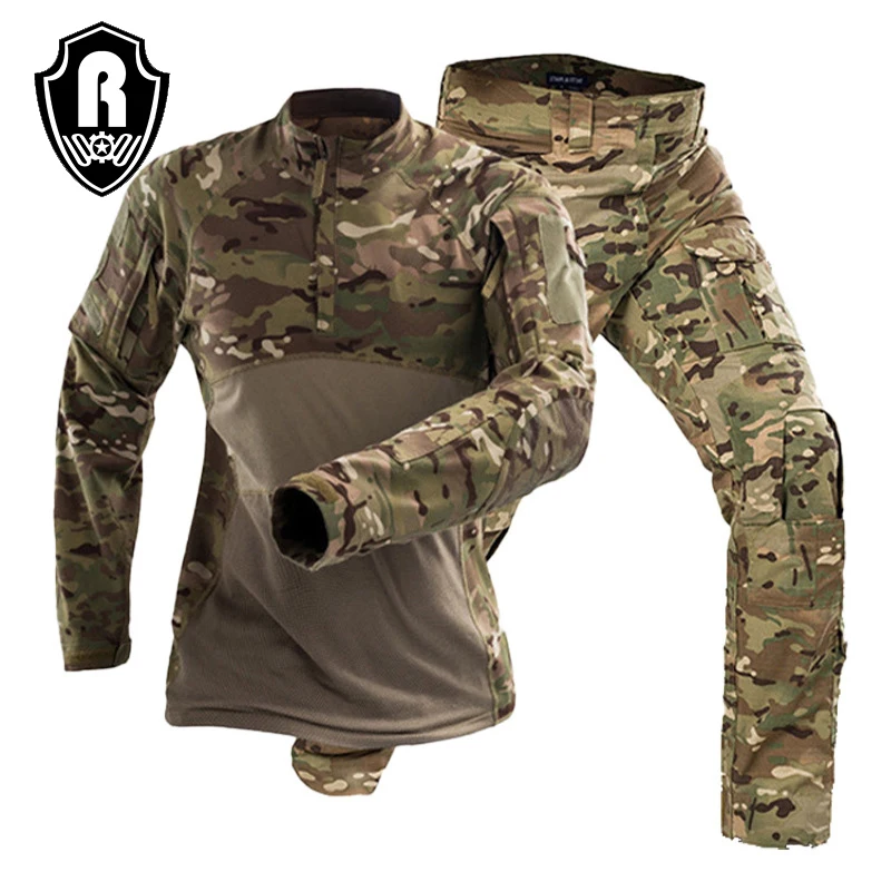 KIANGHigh Quality Knitted Breathable Shirt And Pants Camouflage Frog Suit Outdoor Combat Tactical Uniform