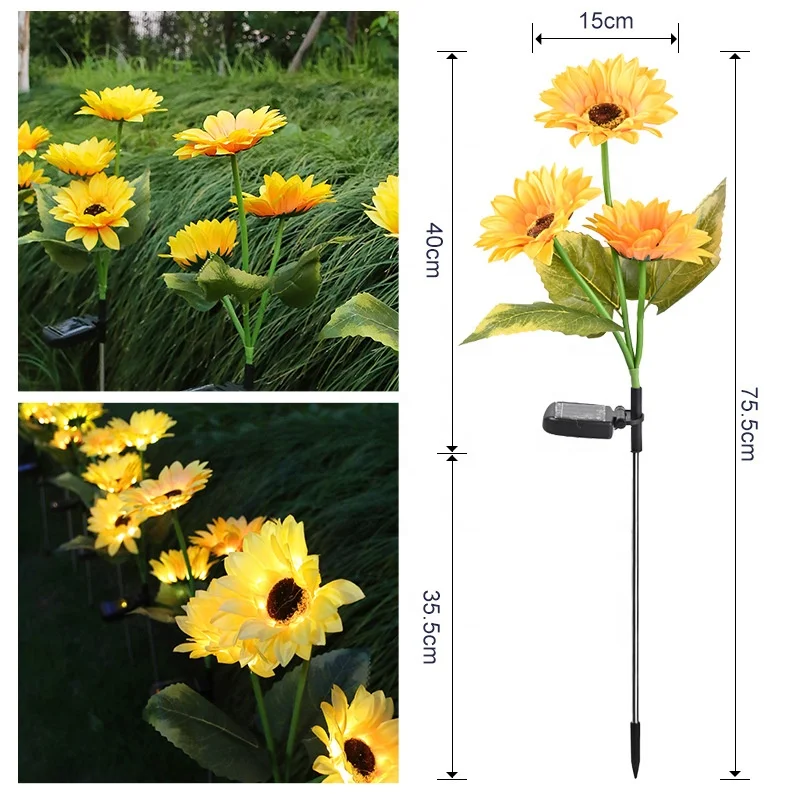 Factory Price Etenda Outdoor Solar Garden Stake Lights LED Solar Powered Light with 4 heads Sunflower Solar Decorative Lights fo