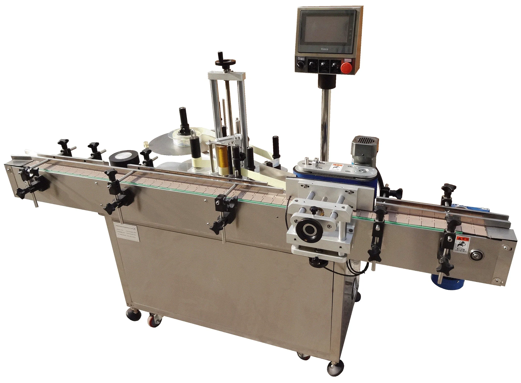 YM510 Auto wrap around sticker labeler applicator beverage round glass plastic bottles labelling machine