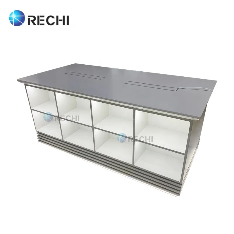 RECHI Custom White Smartphone Retail Display Counter Table With Lighted Accessory Storage Cabinet For Phone Shop Design & Refit