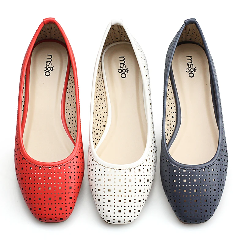 The popular casual square toe laser PU vamp outdoor party ballet slip on flat shoes