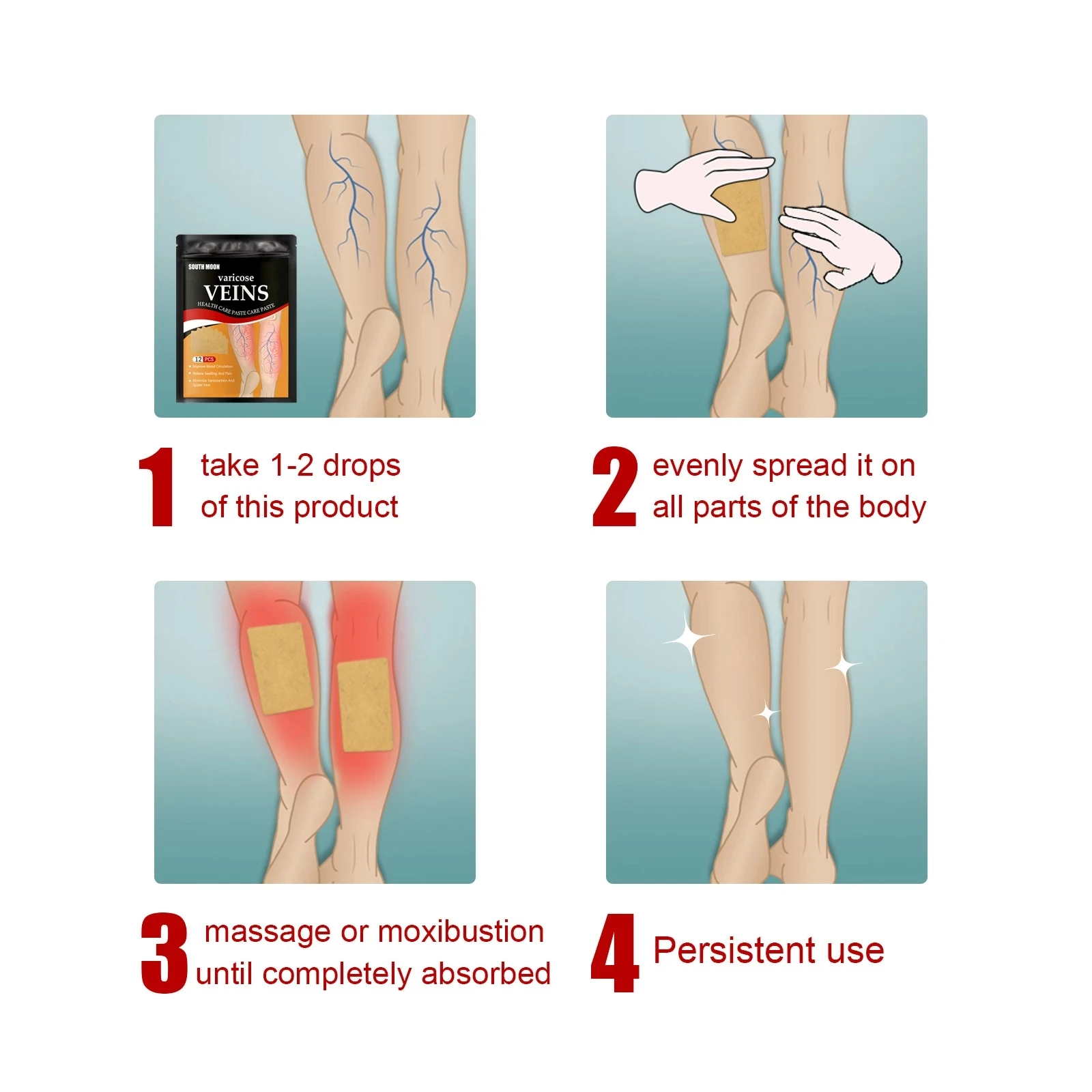 South Moon Varicose Vein Patch Phlebitis Spider Vasculitis Earthworm Leg Pain Plaster for Health Care 12pcs