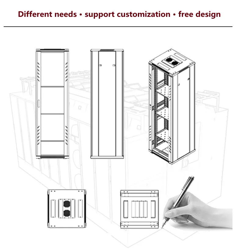 19 Inch SPCC 22U-42U network cabinet Open Frame open rack 4 post loading 150KG