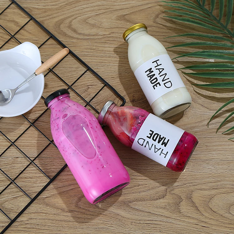 In Stock Empty Round 10oz 12oz 16oz Clear Juice Glass Beverage Bottles Drinking Glass Milk Bottle With Lid and Customized Logo