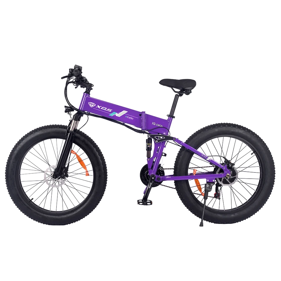 Folding Electric Bike Large Fork Fat Tire 26" Wheel Full Suspension 14ah/ 48v Lithium Battery 750w/48v Motor Rear Hub Motor