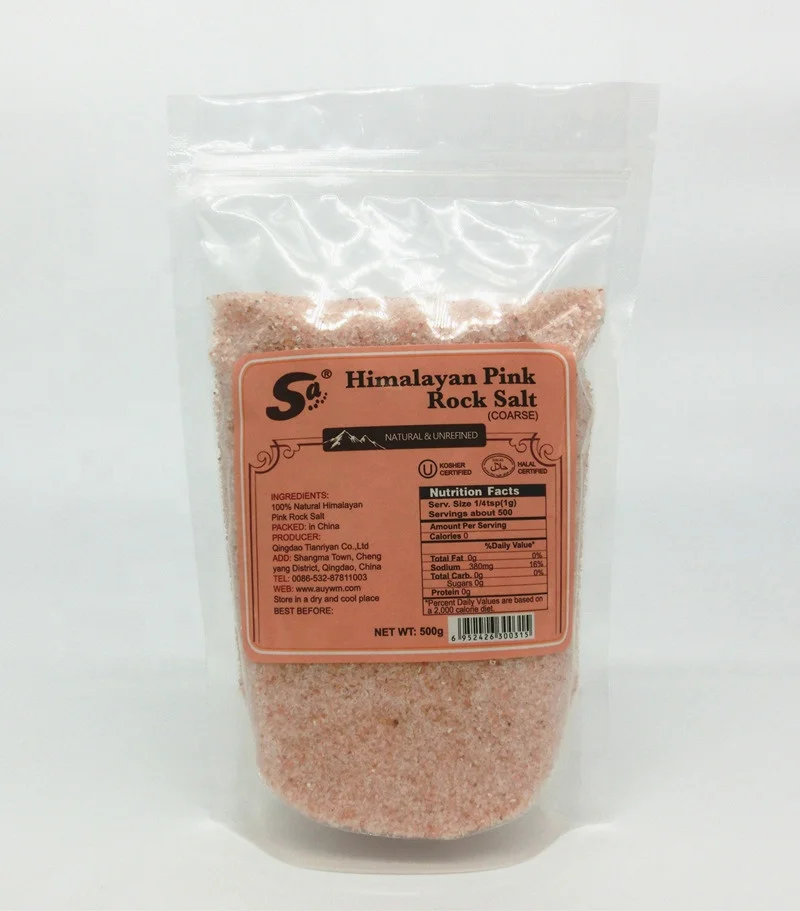 Himalayan pink Salt in Stand up Pouch 500g/bag 1KG/bag Food Grade Sea Unrefined OEM Available