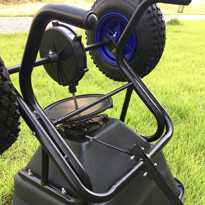 Hand seeding gritter with plastic bucket for seed and fertilizer