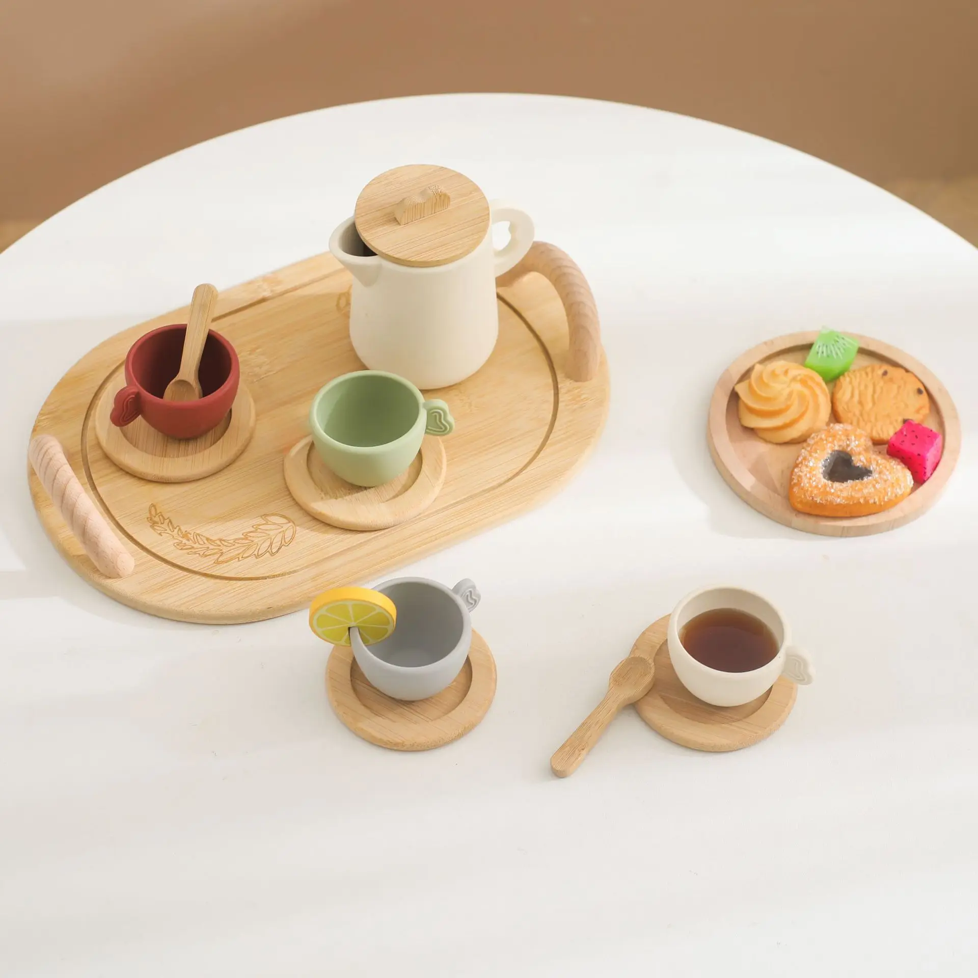 Montessori Toy Educational kids silicone Kitchen and Tea Set Pretend Play Toy Dishes