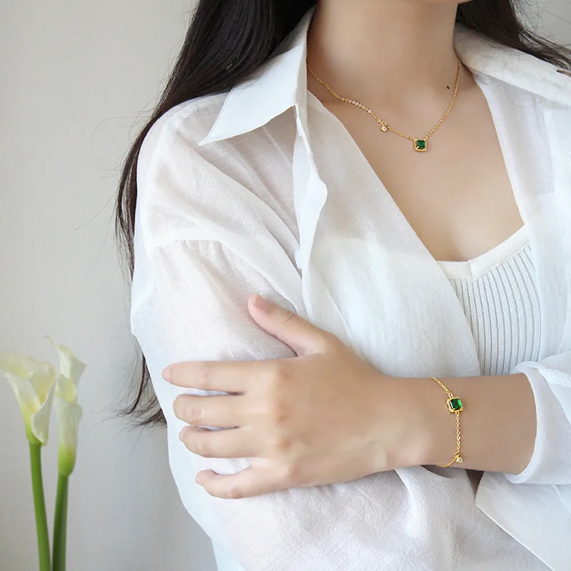 Luxury 925 Sterling Silver Bracelet Jewelry Geometric Square 18K Gold Filled Zircon Bracelets for Women