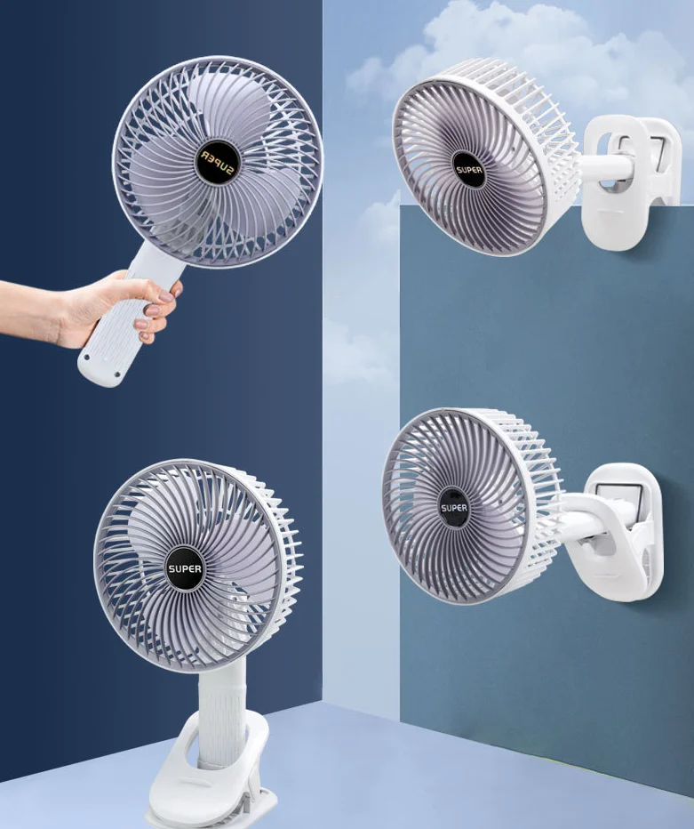2024 newest hot selling clip mini portable fan 3 gear windy speed optional low noise 360 Degree Rotation Desktop clip handle fan