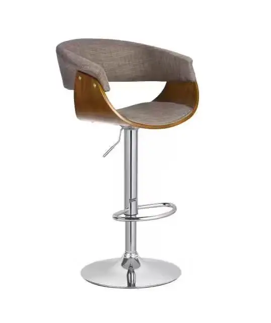 Wholesale Curved Wood Frame Stainless Steel Base Seat High Adjustable Swivel bar Stool for Living Room
