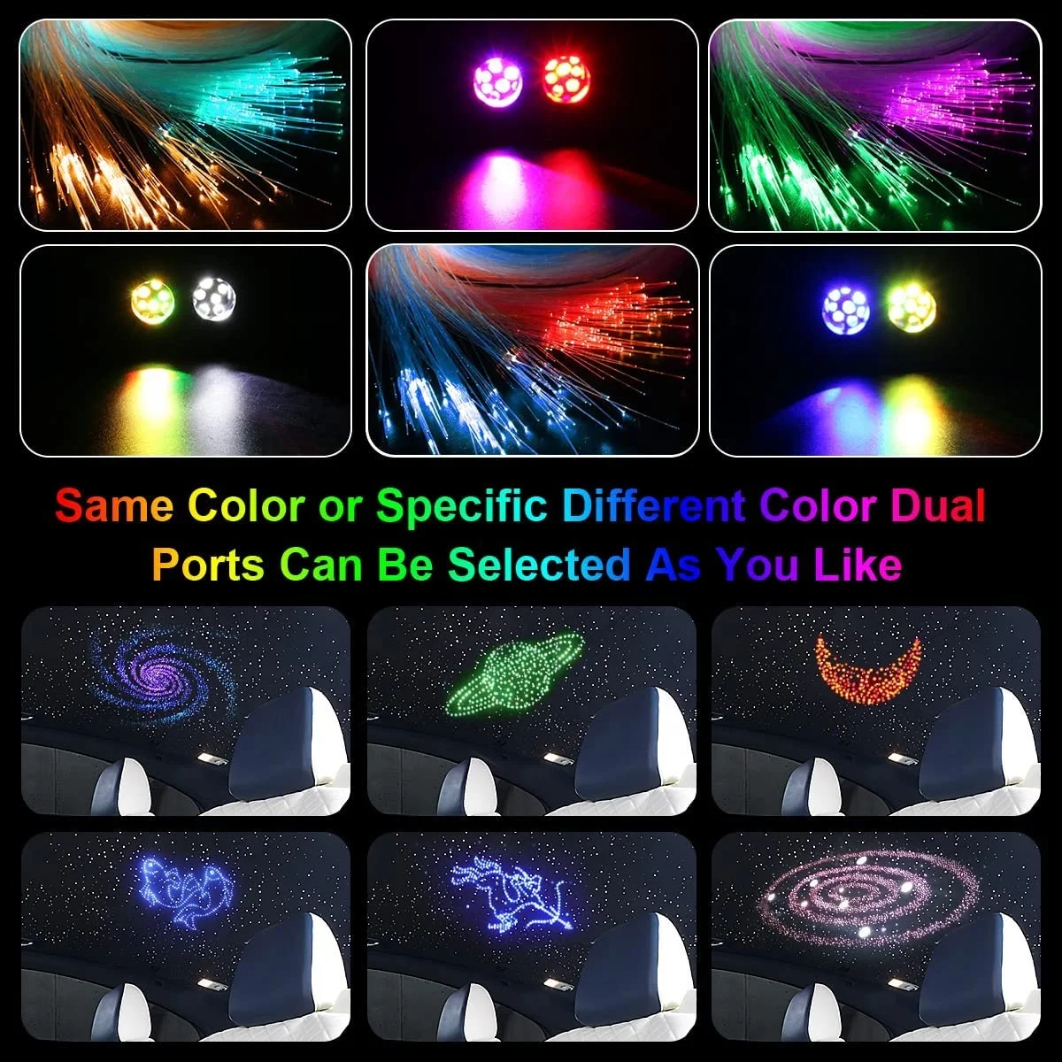 Dual Color 20W Sound Activated Fiber Optic Starlight Headliner Kits 1200pcs*0.03in*13.1ft Strands