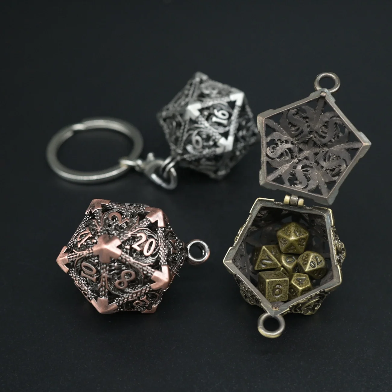 Factory Mini Portable D20 Accessories Metal Dice Keychain for Mini Dice Storage