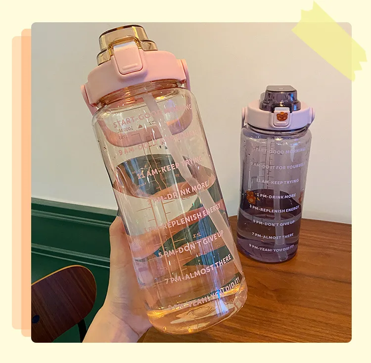2000 мл герметичный Тритан большой емкости botol 2 литровый мотивационный маркер времени прозрачный пластик литровая бутылка для воды
