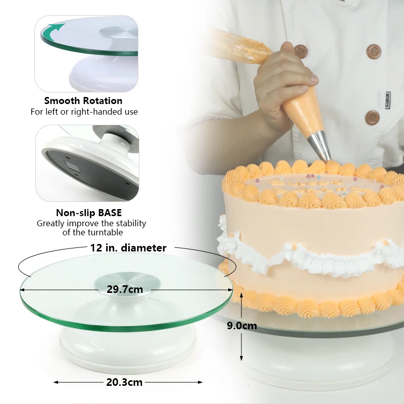Baking Pastry Frosting Tools Round Non-slip Pedestal Tempered Glass Rotatable Decorating Cake Turntable Muffin Kitchen Utensils