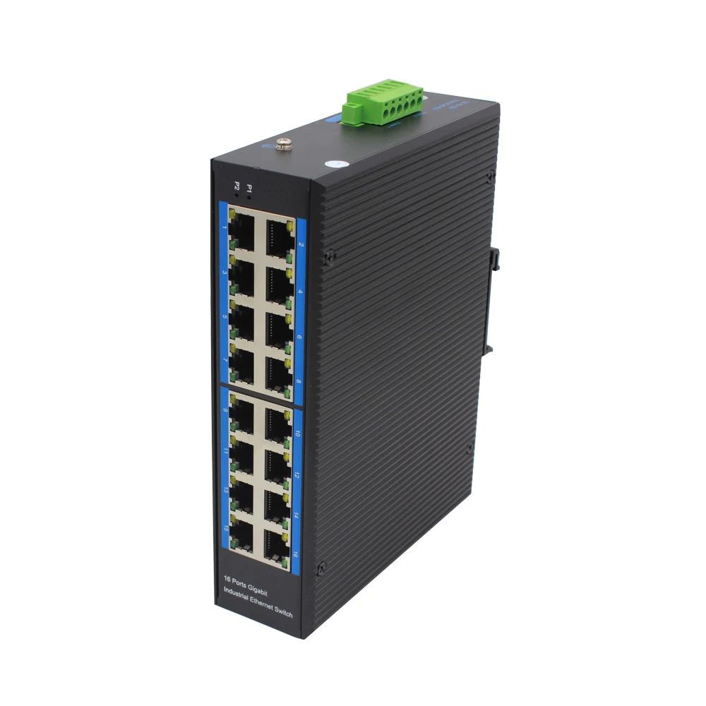Gigabit 16-port Switch Industrial Grade 10/100/1000Base-T 16 UTP Port 24V Supply Din Rail Mount for outdoor CCTV