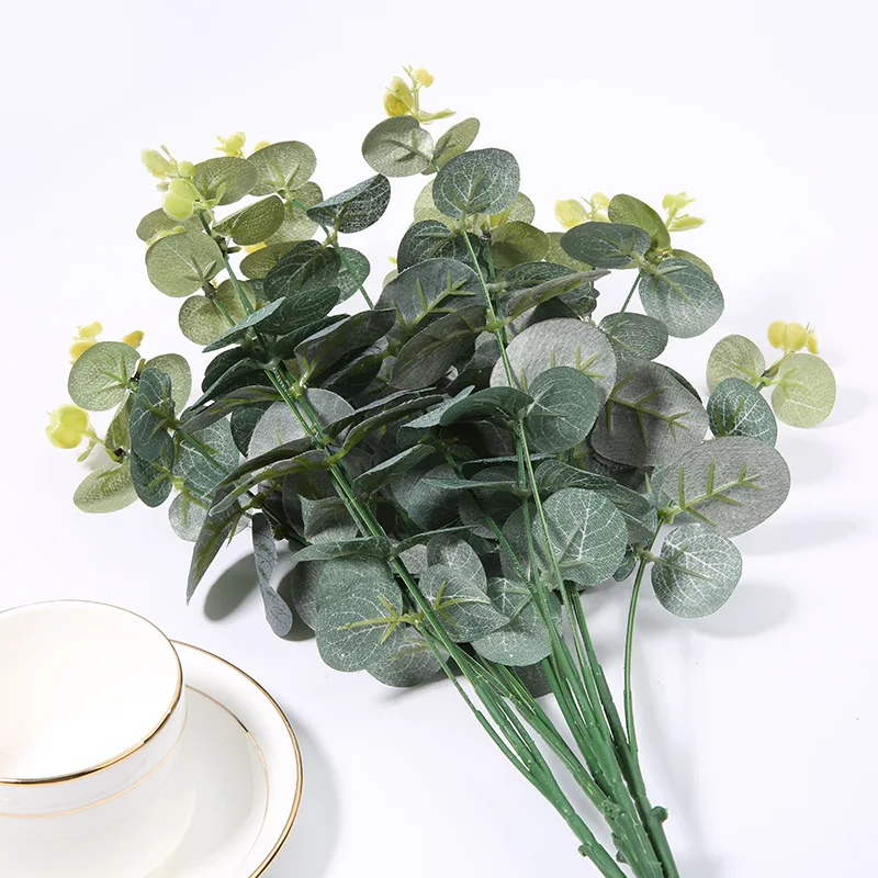 High Quality Artificial Plants Green Leaf Eucalyptus Branch Bouquet Wedding Christmas Indoor Outdoor Decor Decoration