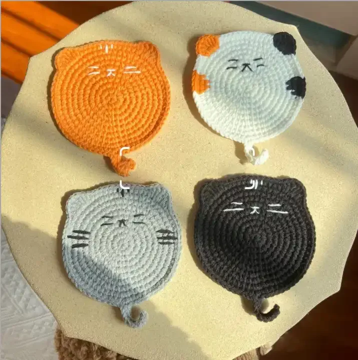 Cat Butt Coasters Funny Drink Mat Handmade Crochet Cup Coaster Absorbent Coasters for Home Office Decor