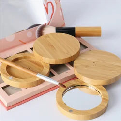 Make Up Packaging Cosmetic Wooden Bamboo Round Mirror Eye Shadow Blusher compact powder case