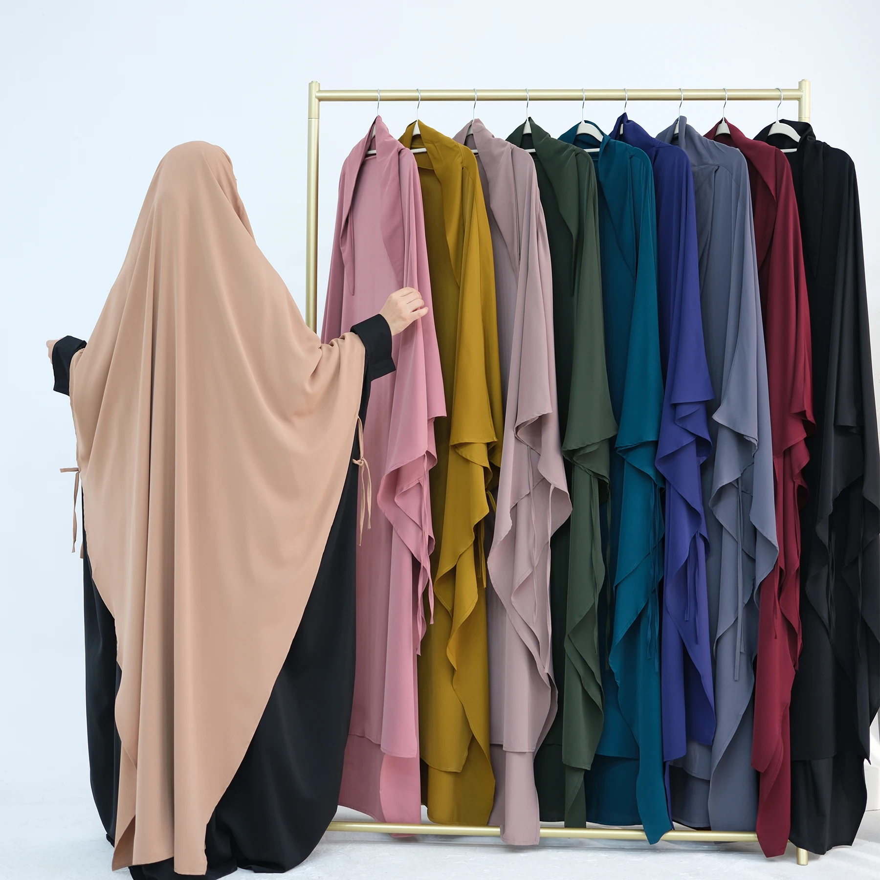 2025 New Chador Style Long Khimar with Tie Nida Niqab Modest Muslim Women Overhead Tie Back Hijab Prayer Scarf Women Khimar