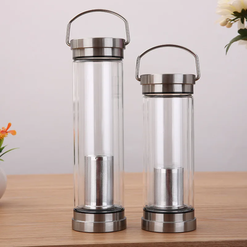 Новый дизайн, модная небьющаяся стеклянная бутылка для воды с двойными стенками, чашка с фильтром для заварки чая и крышкой, подарки