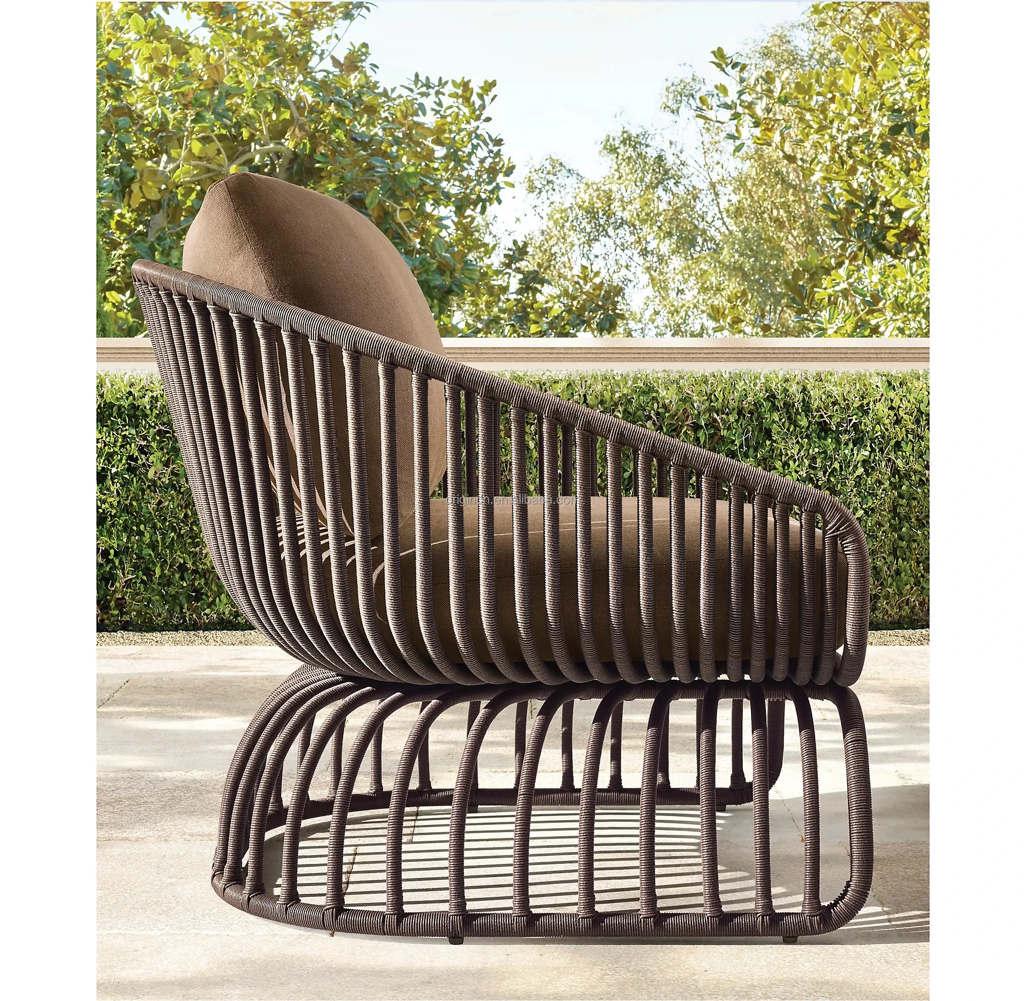 Outdoor garden furniture handmade aluminum frame single seat rope weaving sofas