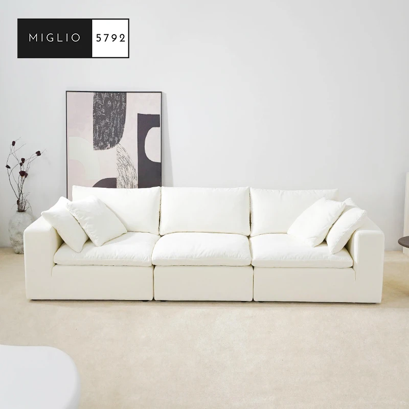 Miglio Nordic Minimalist Beige Modular Sectional Sofa Set 3 Seater Living Rooms Comfortable White Rh Cloud Couch  With Chaise