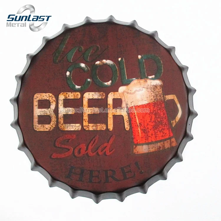 Custom Retro Beer Bottle Cap Tin Sign Vintage Metal Tin Beer Bottle Cap Sign Bar Decor