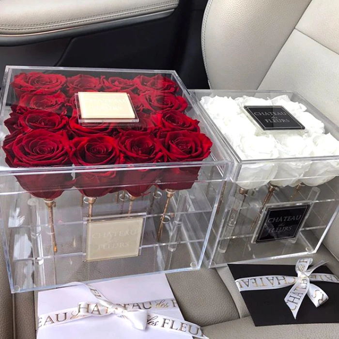 Acrylic flower box rose preserved flower box transparent paper box for flower packaging