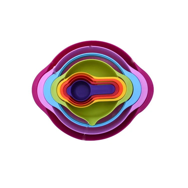 
Hot Sale Baking Tool Combination Set Creative Rainbow-color Measuring Spoon Plastic Measuring Cup 8-Piece Set 