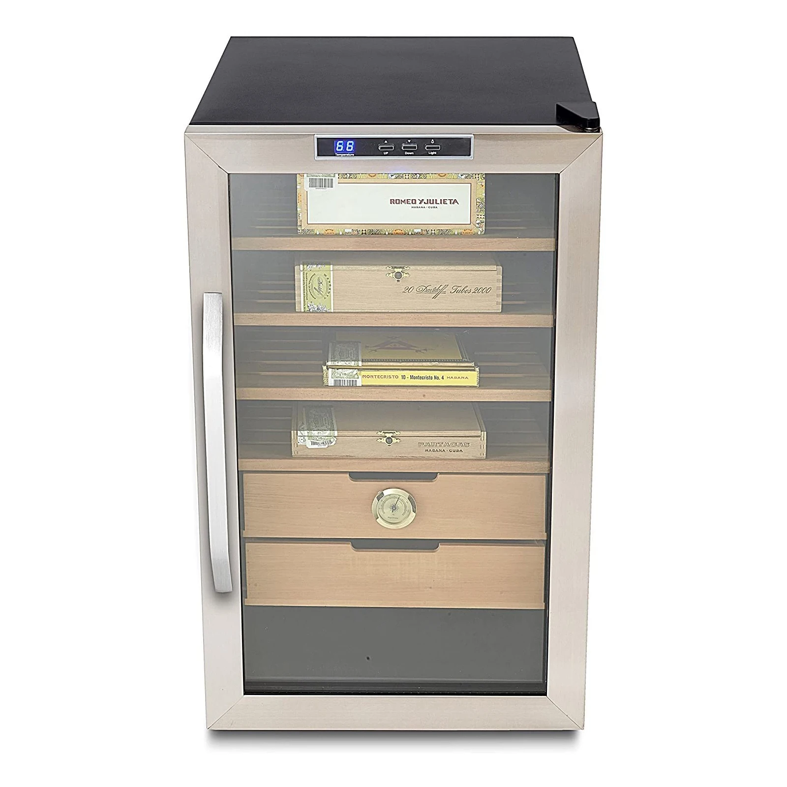 Stainless Steel 400-Cigar Cooler 2.5 Cubic Feet Humidor Cigar Fridge Showcase Electric Cigar Humidor  Cabinet